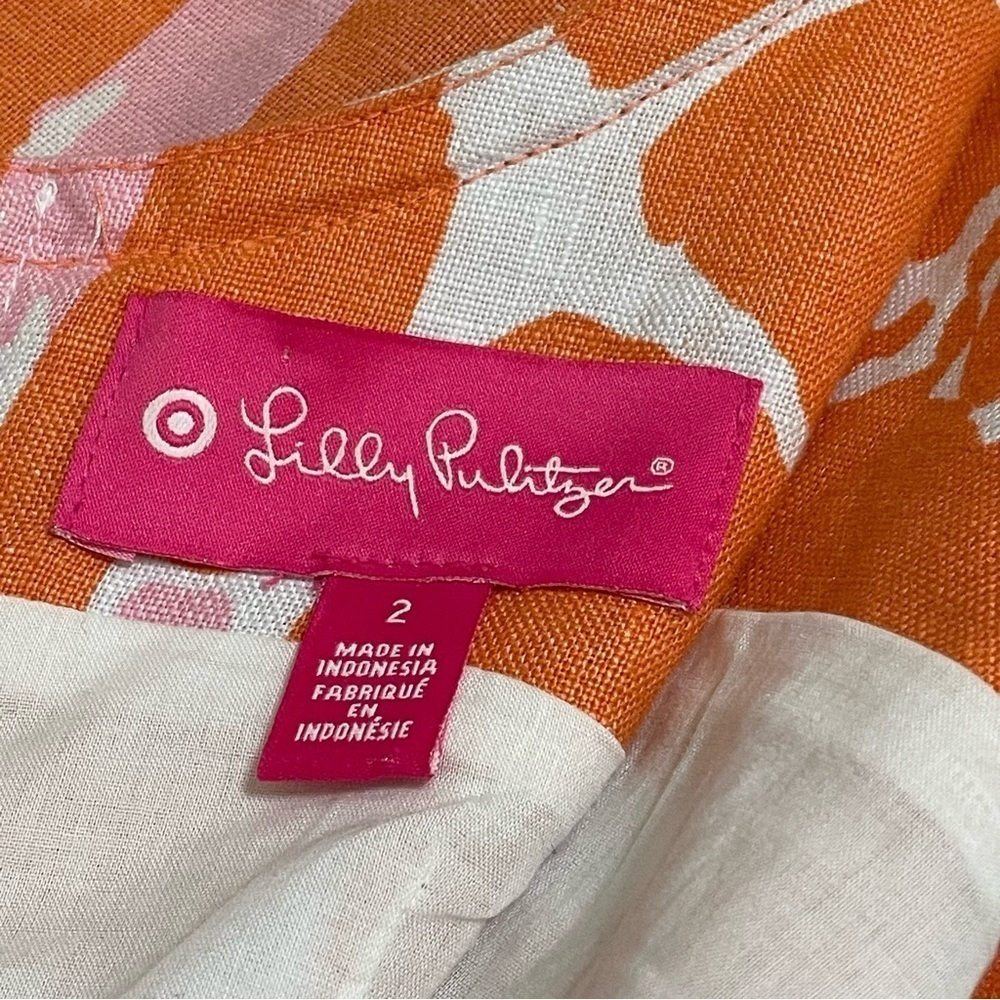 Lilly Pulitzer Target Women's Giraffe Print Linen Orange Pink Shift Dress Sz 2 - Picture 8 of 10